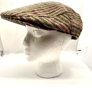 VTG Hatman of Ireland Newsboy Hat Flat Cap 100% Wool Men L Tweed Olive Black Red